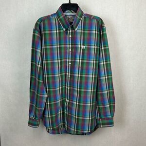 Cinch Button Down Shirt Sz Medium Long Sleeve Plaid Blue Green Button Front Up